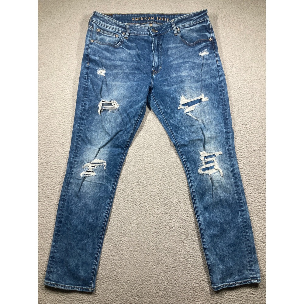 American Eagle‎ Jeans Men's 38x32 (36x31) Blue Distressed American Flex Denim